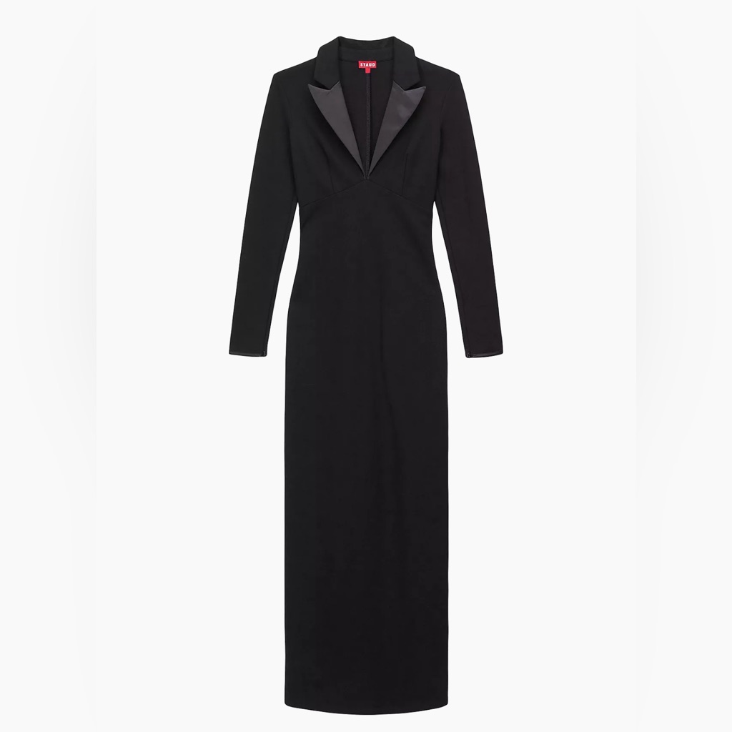 Staud Humboldt Satin Lapel Gown Maxi Dress In Black, Size M New W/Tag